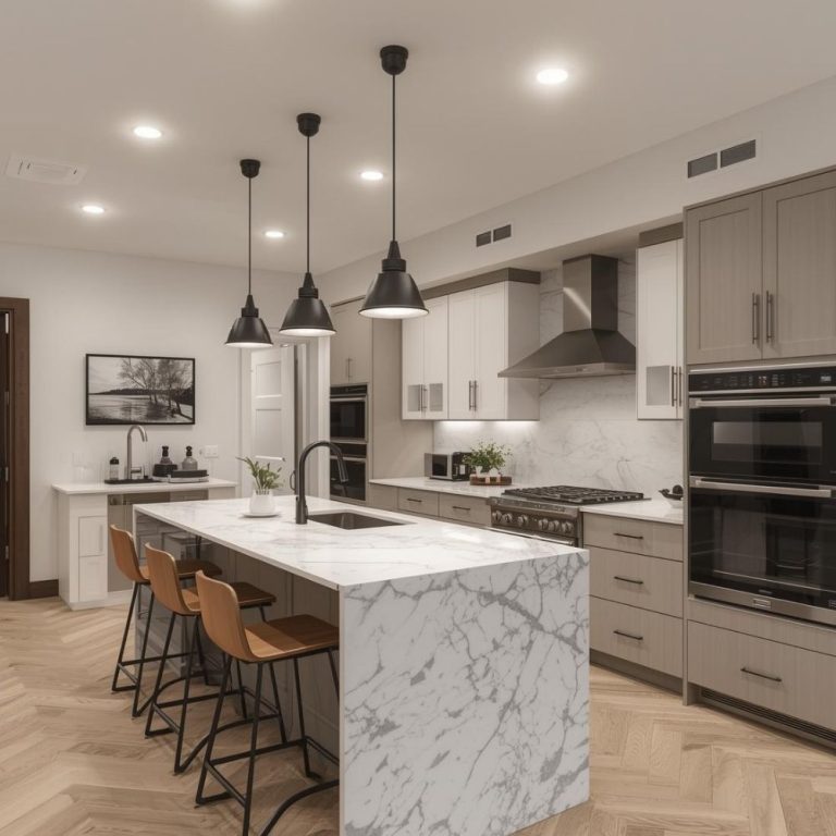 Kitchen refurbishment with marble worktops in Gravesend home.